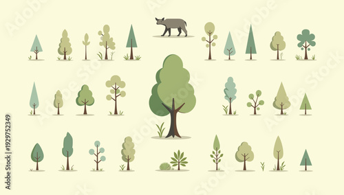 A minimalist and soothing illustration of trees, perfect for backgrounds, website design, or conveying concepts of nature and growth. Its gentle aesth