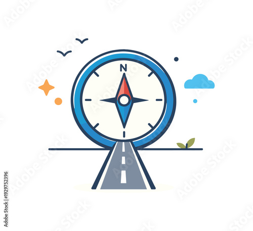 Inner alignment and acting in accordance with personal values under external pressure, a centered compass aligned with a straight path representing integrity,