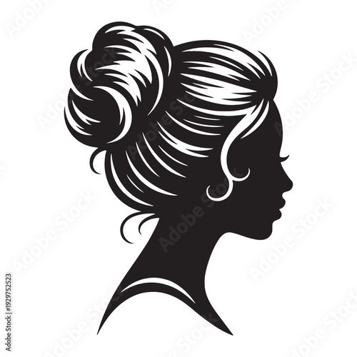 Elegant Woman Silhouette with Messy Bun Hairstyle and Profile View