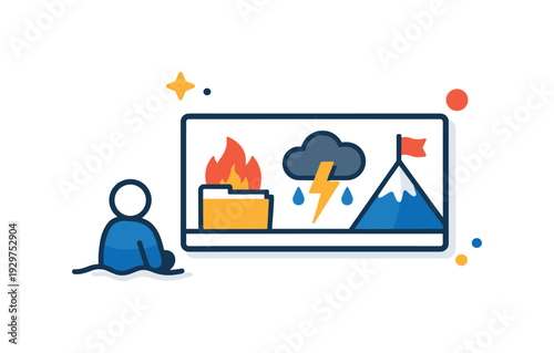 Strategic cognitive distancing and observing problems without emotional entanglement, a small observer icon positioned outside a framed situation scene