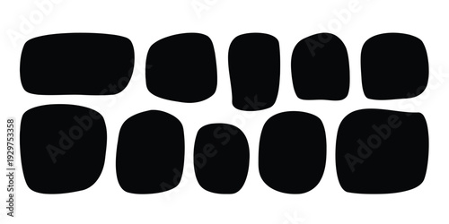 Collection of ten irregular black rounded shapes for design
