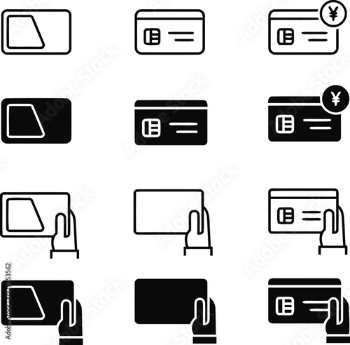 Credit card transaction icons showing insertion into ATM or payment terminal