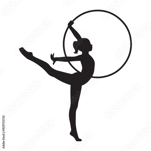Young Rhythmic Gymnast with Hoop Silhouette Vector Illustration