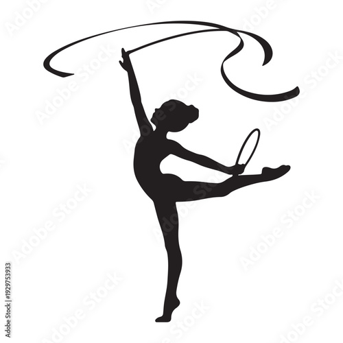 Rhythmic Gymnast Silhouette with Ribbon and Hoop Vector Illustration