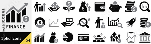 Finance solid icons collection for business and economy concepts