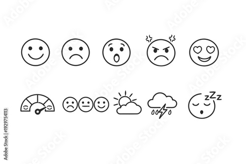 Emotions and weather icons set for mood and condition representation