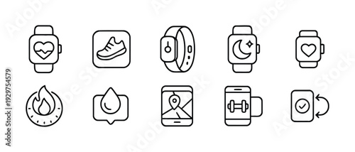Fitness and health tracking smartwatch icons for active lifestyle