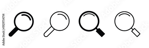 Four magnifying glass icons representing search and analysis in solid and outline styles
