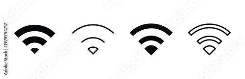 Four wifi signal strength icons in different styles and fill