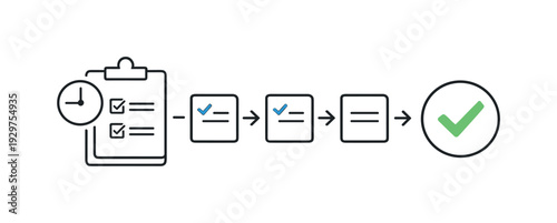 Structured daily workflow and consistent execution in a professional environment emphasizing routine and reliability, a simple flow of task cards moving toward