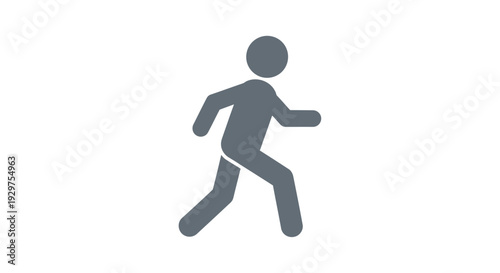 Iconic grey vector illustration depicting a person in motion, symbolizing progress, activity, and pedestrian movement.