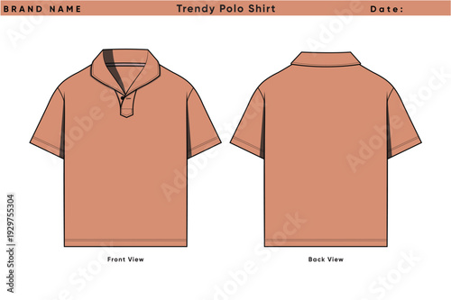 Trendy Polo Shirt Front and Back View Vector Illustration