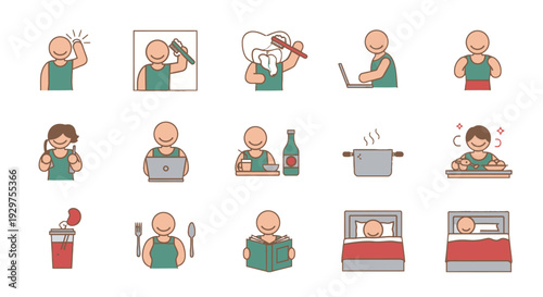 Cartoon man experiencing various health issues and medical treatments.