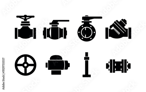 Industrial valve control equipment: gate valve, ball valve, butterfly valve, check valve, handwheel, actuator motor, valve stem, flange joint