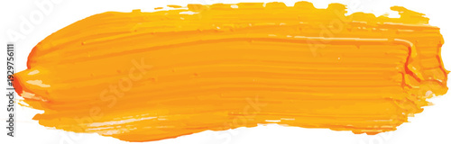 bold vibrant yellow orange oil paint brush stroke with thick texture and bristle marks on white background for creative branding summer design and graphic overlay isolated background.