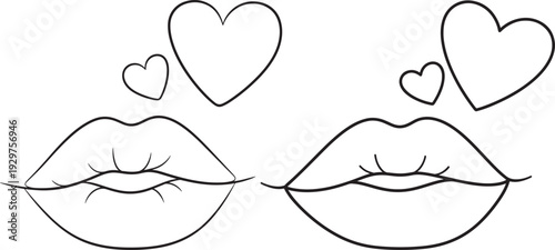 Lips with hearts drawing Colouring Icons