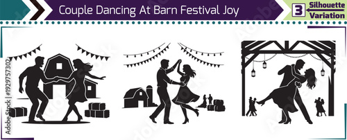 Romantic Silhouette of Couple Dancing at Rustic Barn Festival with Joyful Country Celebration Feel