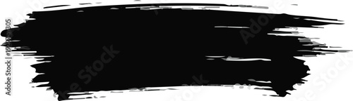 bold black ink brush stroke with rough grunge texture and bristle marks on white background for artistic banner text overlay and creative branding isolated background.