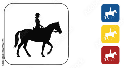 The equestrian silhouette shows a rider on a walking horse.
