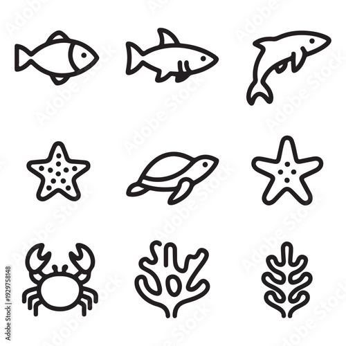 Wallpaper Mural Fish and Sea Life Silhouette Vector Set, Dolphin Turtle Crab Starfish Collection Torontodigital.ca