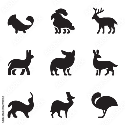 Wallpaper Mural Wild Forest Animals Silhouette Vector Set, Lion Wolf Deer Goat Collection Torontodigital.ca
