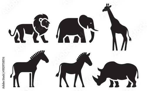 Wallpaper Mural African Wildlife Silhouette Vector Set, Lion Elephant Giraffe Horse Collection Torontodigital.ca