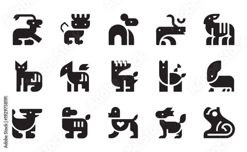 Wallpaper Mural Tribal Animal Silhouette Vector Icon Set, Ethnic Decorative Mammal Symbols Collection Torontodigital.ca