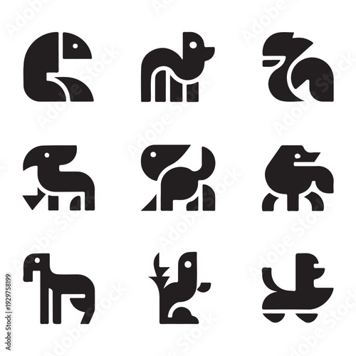 Wallpaper Mural Modern Geometric Animal Silhouette Vector Set, Minimal Abstract Mammal Icons Torontodigital.ca