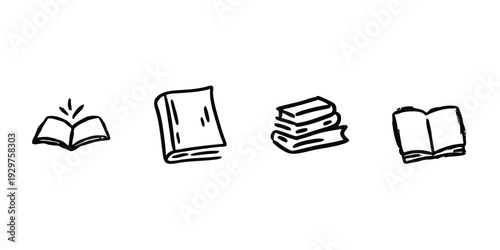 Hand drawn sketch icons of books representing knowledge and education