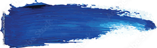 bold blue oil paint brush stroke with textured bristle marks on white background for art creative branding and graphic design overlay isolated background.
 