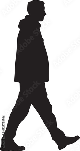 Silhouette of walking man with casual stride confident outline.