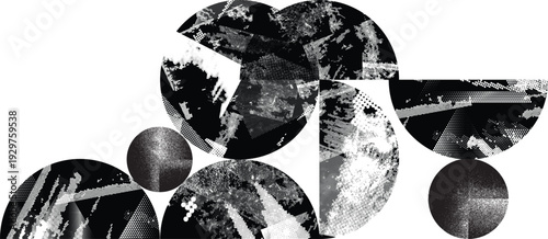 Textured black half circles composition .Graffiti art design . Noise textured semi circles . Spray effect .Grunge texture .Art design forms.Distressed element .Rough roller paint semicircles .Vector 