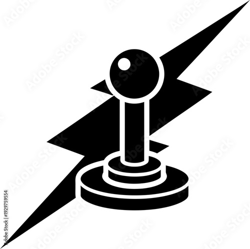Joystick game controller symbol with lightning bolt isolated on white background. Gaming, arcade, play, fast reaction concept. Vector icon for app, logo