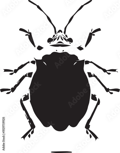 Tiny sap-sucking insect crawling plant delicate dark outline.