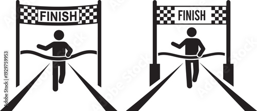 Runner crossing finish line icon black white