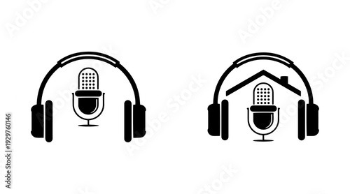 Microphone Headphone and Guitar Pick for Music Studio Record Podcast Logo