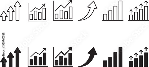 Business growth and financial success upward trend arrows collection vector illustration flat design scalable graphic