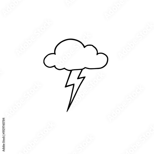 Playful Hand-Drawn Lightning Bolt and Cloud Doodle Art with Thick Lines on White Background – Whimsical Weather Illustration for Kids & Design Projects