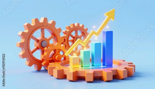 Wallpaper Mural Analyzing business growth trends through graphs and gears corporate office infographic image bright environment elevated viewpoint Torontodigital.ca