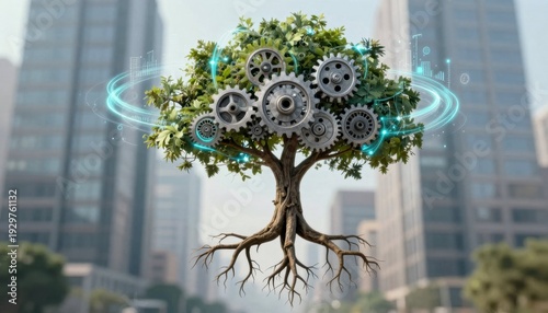 Wallpaper Mural Innovative urban tree integration city skyscrapers digital art futuristic environment aerial view nature meets technology Torontodigital.ca