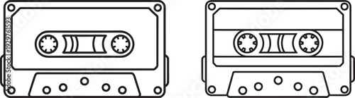 Set of two vintage cassette tape icons, outline illustration for music and audio