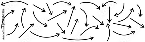 Hand Drawn Arrow Doodles. Sketchy Black Marker Pointer Icons & Curvy Directional Symbols Set.