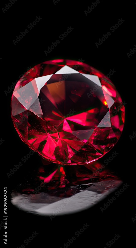 Fototapeta premium Close-up of a round brilliant red ruby on a black background