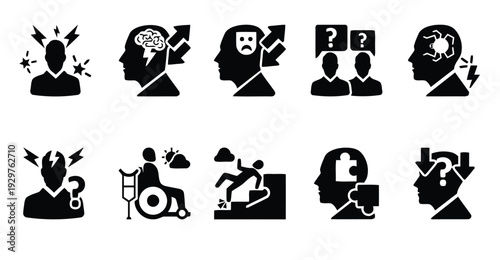 Icons of mental health issues stress anxiety and cognitive challenges