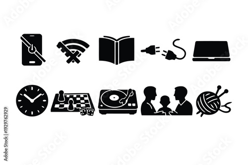 Leisure and hobby icons for free time activities