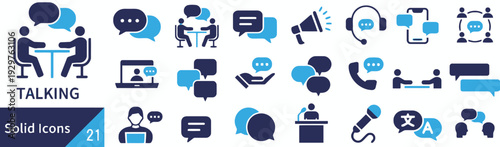 Modern icons representing communication, discussion, and conversation