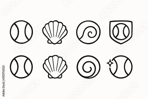 Outline icons for sports, nature, and abstract elements