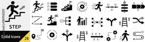 Progress and career growth solid icon collection for corporate success