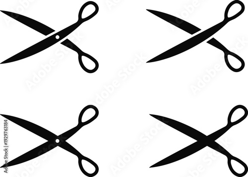 Pair of scissors icons in different orientations and solid fill styles