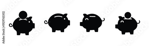 Piggy bank icons in various styles for saving money and financial planning